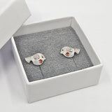 Rosie Robin stud earrings with silver heart wings