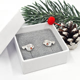 Rosie Robin stud earrings with silver heart wings