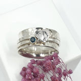 Heart gazing hare and gemstone spinner ring