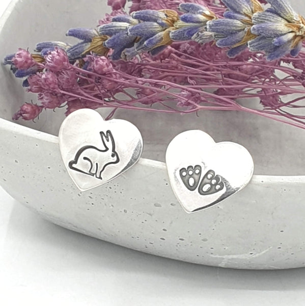 heart earrings with bunny paw prints