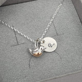 robin necklace with initial disc