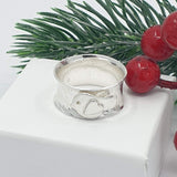 silver ring with robin and heart wing