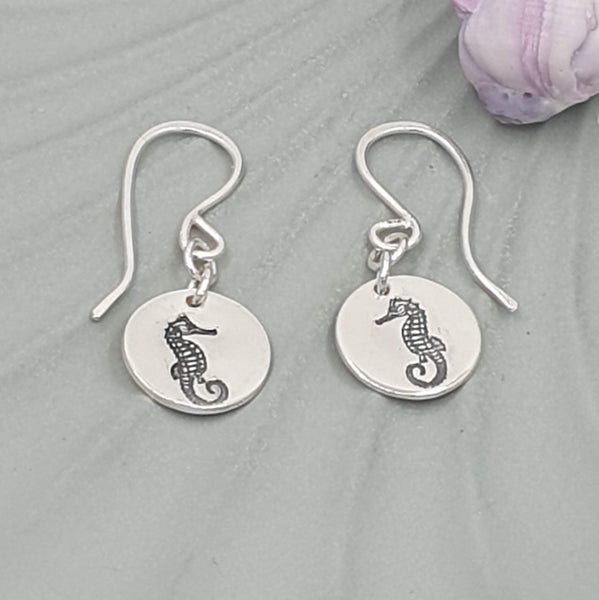 seahorse disc drop earrings