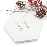 Snowflake drop earrings with garnets