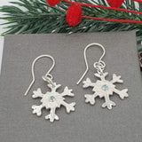 sparkle snowflake drop earrings with swiss blue topaz gemstones