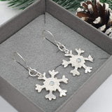 sparkle snowflake drop earrings with swiss blue topaz gemstones