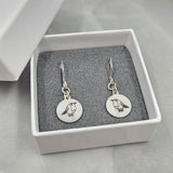 Engraved Robin drop earrings