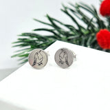 Engraved Robin disc stud earrings