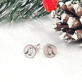 Engraved Robin disc stud earrings