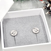 Engraved Robin disc stud earrings