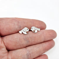 Rosie Robin stud earrings with silver heart wings
