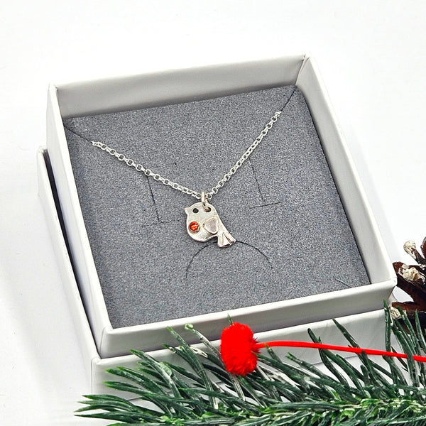 Little Rosie Robin necklace with silver heart wing