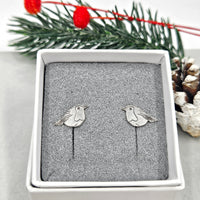 Engraved Robin stud earrings