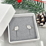 Engraved Robin stud earrings