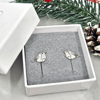 Engraved Robin stud earrings