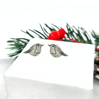 Engraved Robin stud earrings