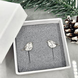 Engraved Robin stud earrings