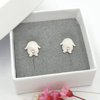Ermie lop bunny stud earrings with gemstone tail