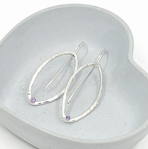 Large open teardrop earrings with gemstone