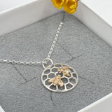 Honeycomb double Bee necklace