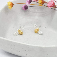 silver and gold bee stud earrings