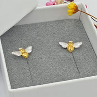 silver and gold bee stud earrings