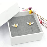 silver and gold bee stud earrngs