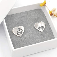 heart earrings with bunny paw prints
