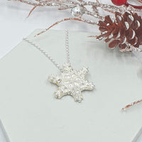 Fine silver large snowflake necklace