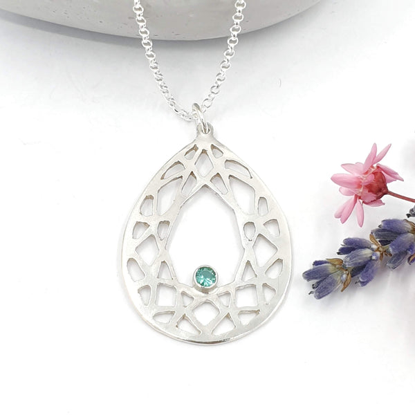 Geometric emerald tear drop necklace