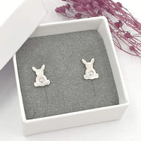 bunny rabbit stud earrings with pink tail