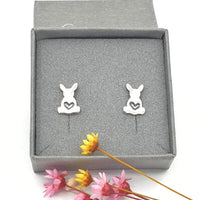 bunny rabbit stud earrings with love hearts