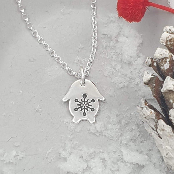 mini lop bunny necklace with hand stamped snowflake