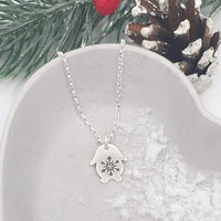 mini lop bunny necklace with hand stamped snowflake