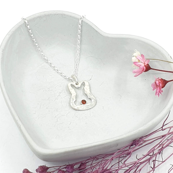Ruby open bunny silver necklace