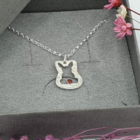 Ruby open bunny silver necklace