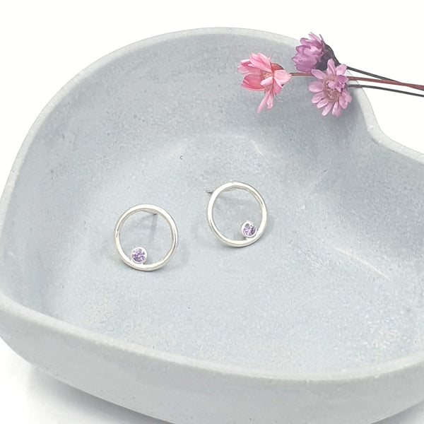 purple orbit circle earrings