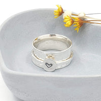 silver heart stamped spinner ring