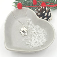 \lop bunny necklace with hand stamped snowflake