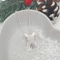 bunny rabbit necklace with stamped snowflake