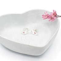 White and pink bunny stud earrings