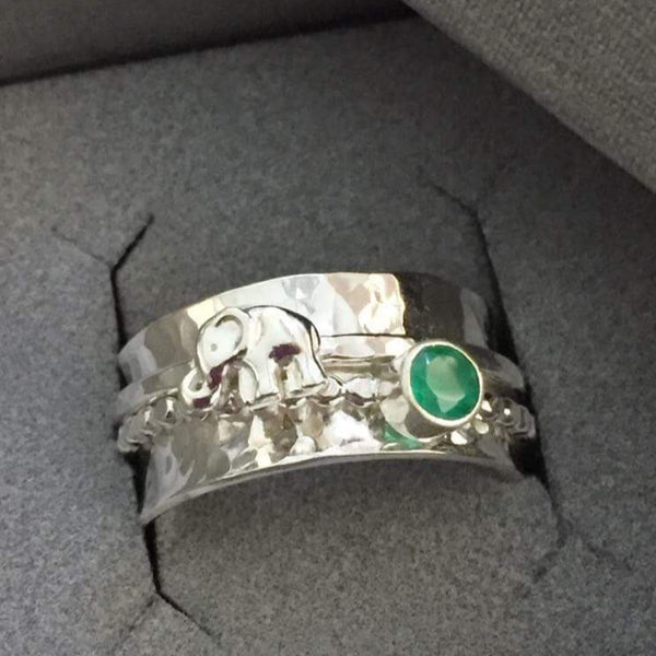 Elephant and green Onyx spinner ring