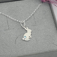 bunny necklace with blue stone