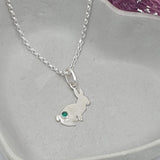 Inquisitive bunny rabbit necklace with green stone