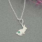 Inquisitive bunny rabbit necklace with green stone