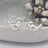 robin stud earrings with rose gold breast