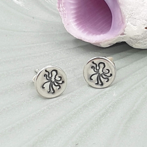 small octopus disc stud earrings