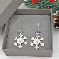 sparkle snowflake drop earrings with swiss blue topaz gemstones